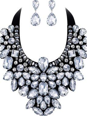 Costume Jewelry for Women, 9 Colors Rhinestone Crystal Statement Necklace Earrin